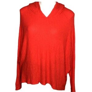 CHASER Waffle Knit Boxy Fit Pullover Hoodie in Orange/Red Size XL